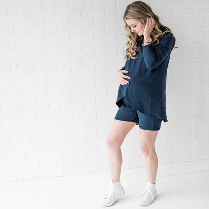 Nadia Maternity Jogger Shorts-Navy