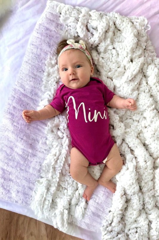 Baby Cursive "Mini” Short Sleeve Onesie- Berry