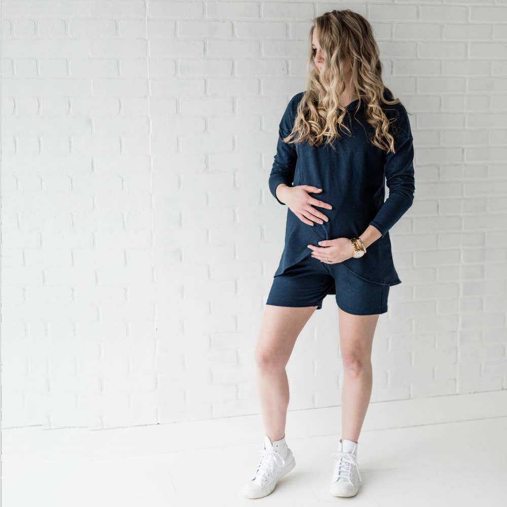 Nadia Maternity Jogger Shorts-Navy