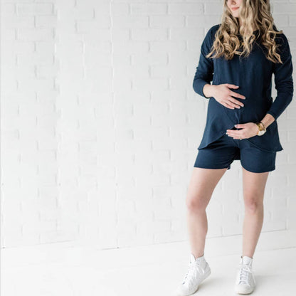 Nadia Maternity Jogger Shorts-Navy