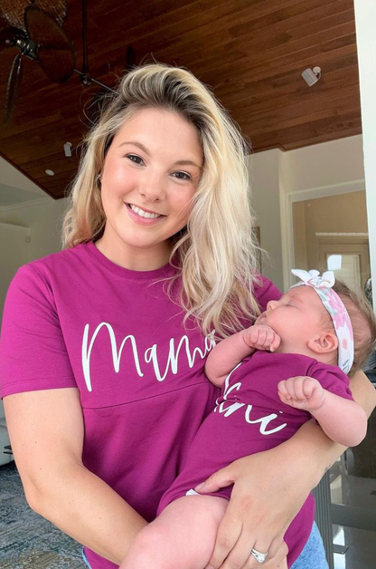 Cursive "Mama" Nursing T-Shirt - Berry