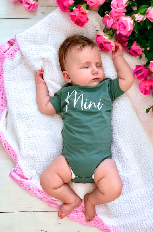 Baby Cursive "Mini” Short Sleeve Onesie- Forest